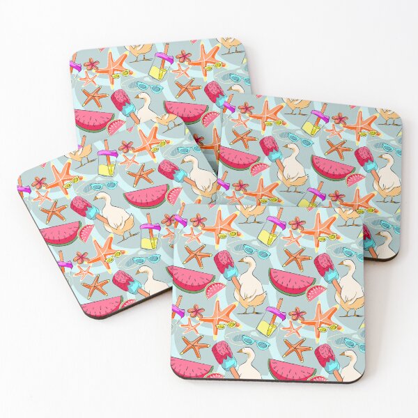 Item preview, Cool Summer Duck and Beach Elements Seamless Pattern on Mint Blue designed and sold by zanaxxer.