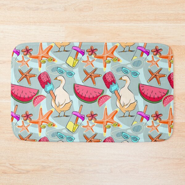 Item preview, Cool Summer Duck and Beach Elements Seamless Pattern on Mint Blue designed and sold by zanaxxer.