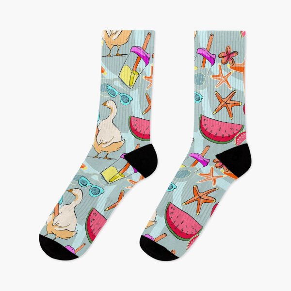 Item preview, Cool Summer Duck and Beach Elements Seamless Pattern on Mint Blue designed and sold by zanaxxer.