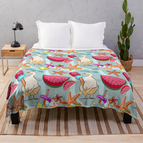Item preview, Cool Summer Duck and Beach Elements Seamless Pattern on Mint Blue designed and sold by zanaxxer.