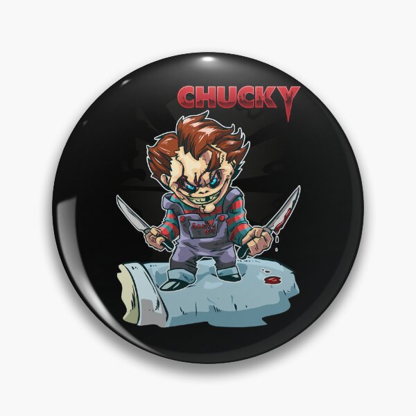 Item preview, Chucky Horror Doll Chibi Character Holding Two Bloody designed and sold by Darius Bocos.