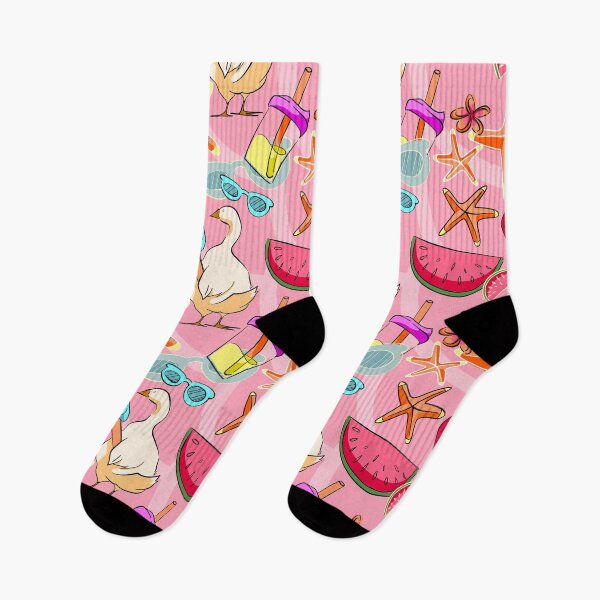 Item preview, Cute Summer Duck and Watermelon Seamless Pattern on Pink designed and sold by zanaxxer.
