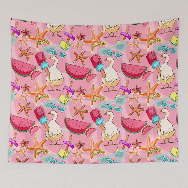 Item preview, Cute Summer Duck and Watermelon Seamless Pattern on Pink designed and sold by zanaxxer.