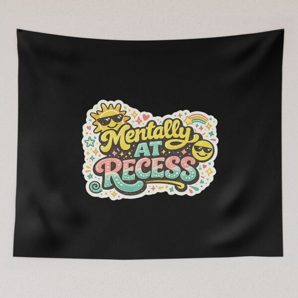 Item preview, Mentally At Recess Sticker | Funny Mental Health Quote Vinyl Decal | Retro Cute Rainbow Sun Cartoon Design designed and sold by FestivityFinds.