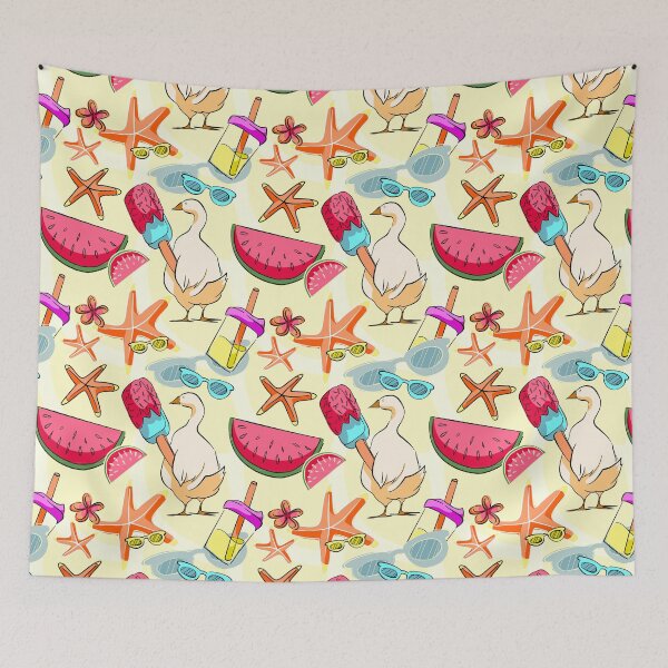 Item preview, Sunny Summer Duck and Watermelon Seamless Pattern on Pale Yellow designed and sold by zanaxxer.