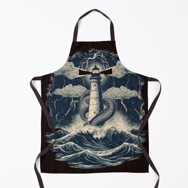 Item preview, Storm Lighthouse & Sea Serpent Vintage Nautical T-Shirt | Ocean Mythology Lighthouse Illustration designed and sold by Vvmd.
