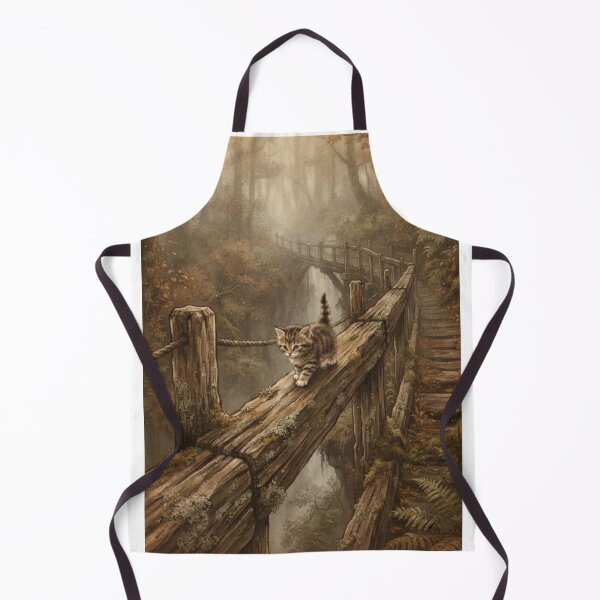 Item preview, Tiny Kitten Walking on a Giant Wooden Bridge Railing Miniature Illustration designed and sold by DuckOddity.