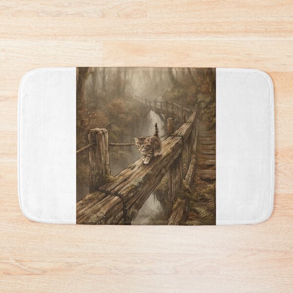 Item preview, Tiny Kitten Walking on a Giant Wooden Bridge Railing Miniature Illustration designed and sold by DuckOddity.