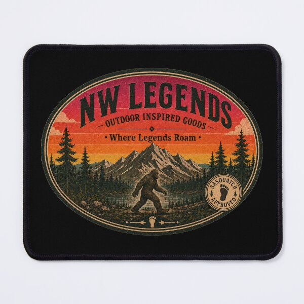 Item preview, NW Legends – Where Legends Roam Retro Sasquatch Outdoor Badge designed and sold by Swanny's Custom T-shirt and Gift Designs.