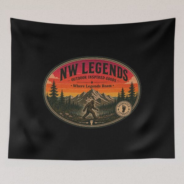 Item preview, NW Legends – Where Legends Roam Retro Sasquatch Outdoor Badge designed and sold by Swanny's Custom T-shirt and Gift Designs.