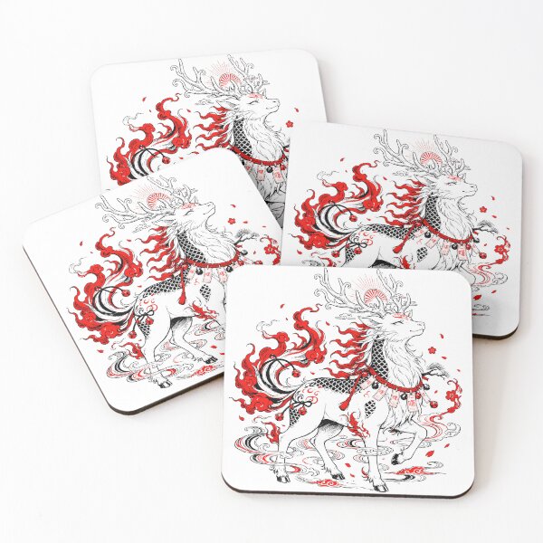Item preview, Japanese Kirin Tattoo – Mythical Red and White Deer Irezumi designed and sold by Tsuiho_art.