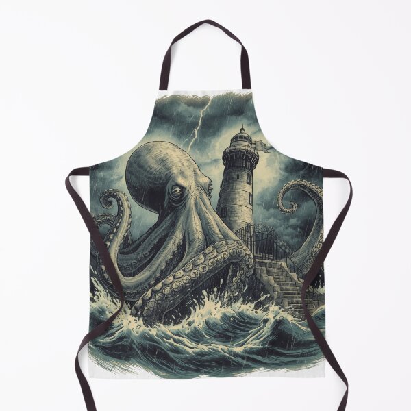 Item preview, Giant Kraken & Lighthouse Vintage T-Shirt | Stormy Ocean Octopus Nautical Horror Illustration designed and sold by Vvmd.