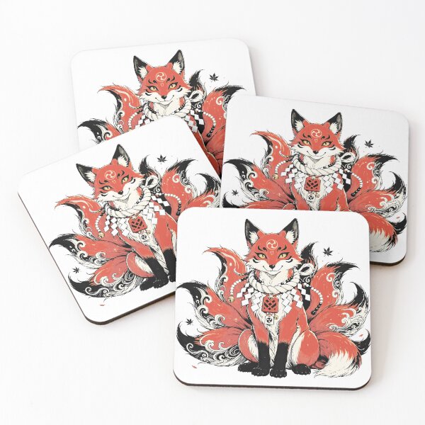 Item preview, Japanese Kitsune Tattoo – Red Nine-Tailed Fox designed and sold by Tsuiho_art.