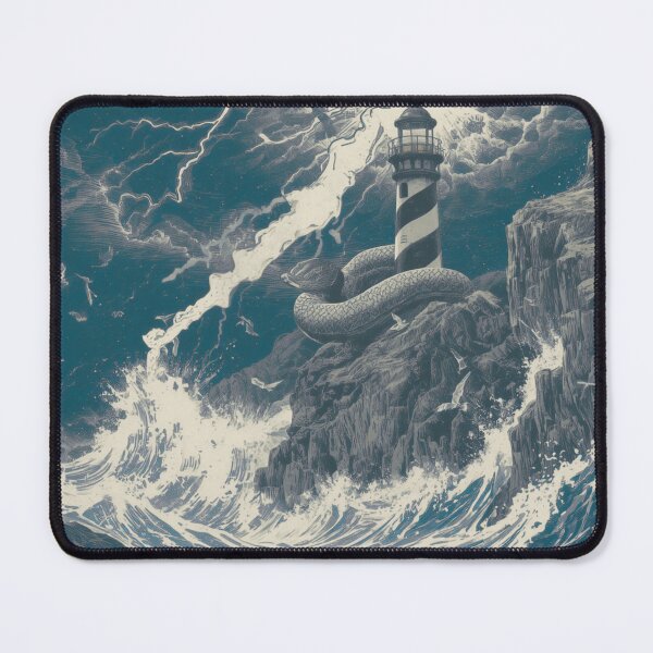 Item preview, Storm Lighthouse & Sea Serpent Vintage T-Shirt | Coastal Nautical Ocean Myth Illustration designed and sold by Vvmd.