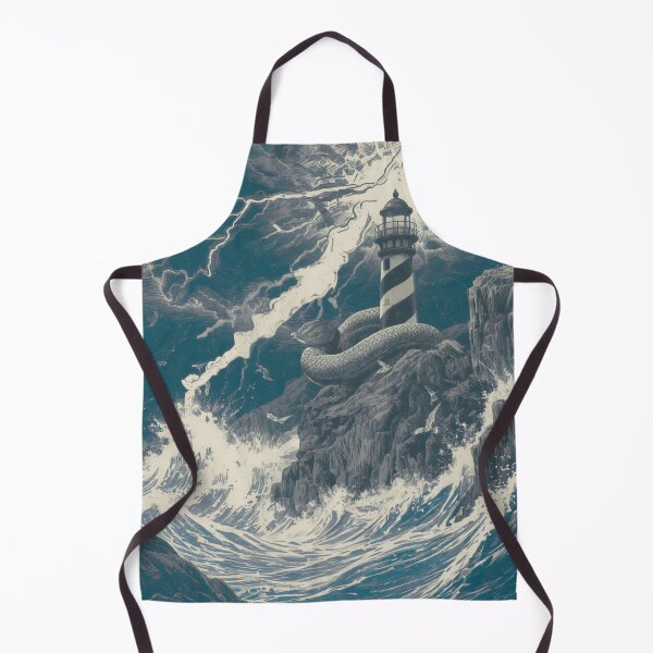 Item preview, Storm Lighthouse & Sea Serpent Vintage T-Shirt | Coastal Nautical Ocean Myth Illustration designed and sold by Vvmd.