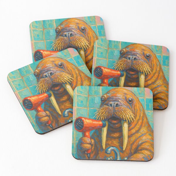 Item preview, Abstract Painting of Whimsical Walrus Performance | Playful Marine Animal Illustration | Colorful Modern Coastal Wall Art Print designed and sold by PaintedPixels01.