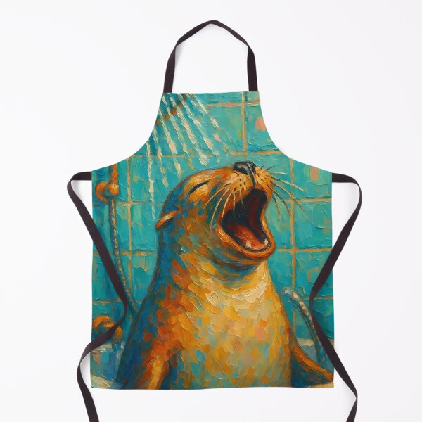 Item preview, Abstract Painting of Singing Seal Shower | Whimsical Cute Seal Illustration | Colorful Modern Bathroom Animal Wall Art Print designed and sold by PaintedPixels01.