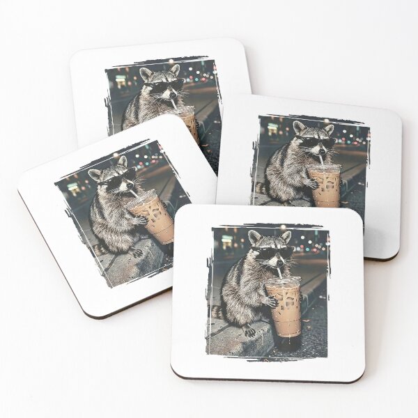Item preview, Raccoon Drinking Iced Coffee Funny Animal Meme Men Women T-Shirt designed and sold by Badriiiii.