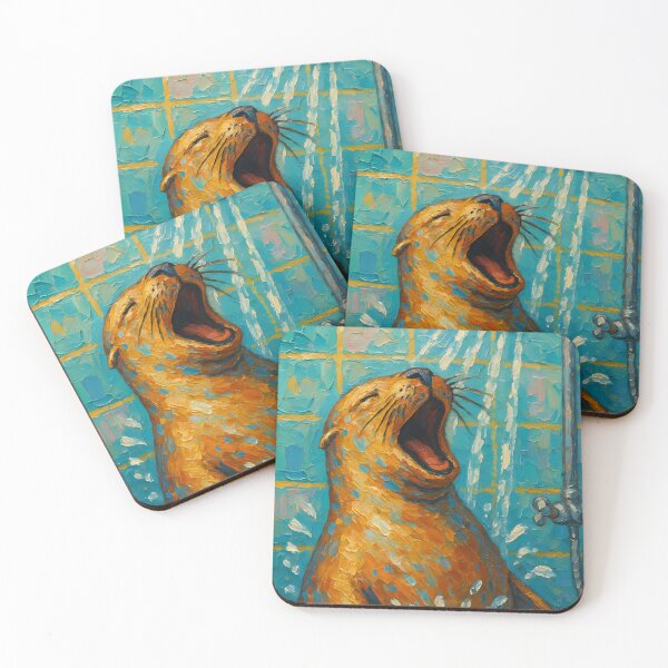 Item preview, Abstract Painting of Singing Seal Shower | Whimsical Cute Seal Illustration | Colorful Modern Bathroom Animal Wall Art Print designed and sold by PaintedPixels01.