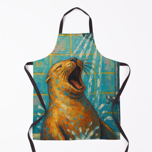 Item preview, Abstract Painting of Singing Seal Shower | Whimsical Cute Seal Illustration | Colorful Modern Bathroom Animal Wall Art Print designed and sold by PaintedPixels01.