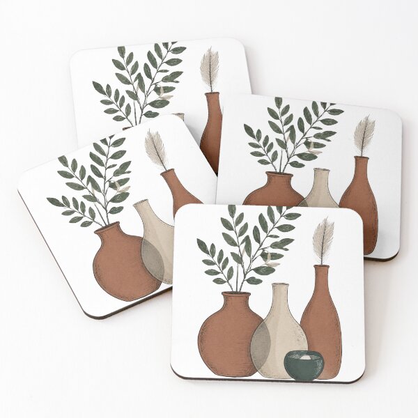 Item preview, Terracotta & Ceramic Vases with Botanical Leaves and Pampas Grass designed and sold by Echo_Design.