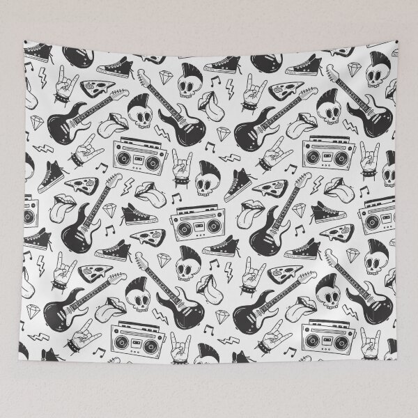 Item preview, Rock Punk Doodle Pattern Black and White designed and sold by Ashleigh David.