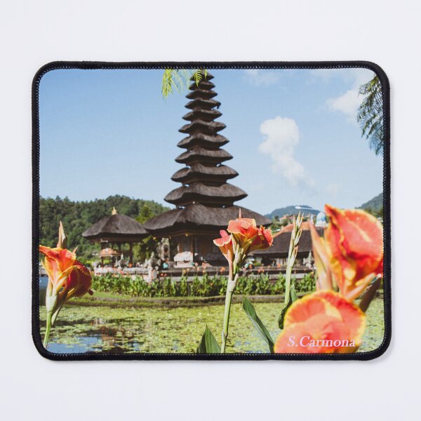Item preview, Bali Floating Temple with Tropical Flowers Art designed and sold by AuraInkSC.