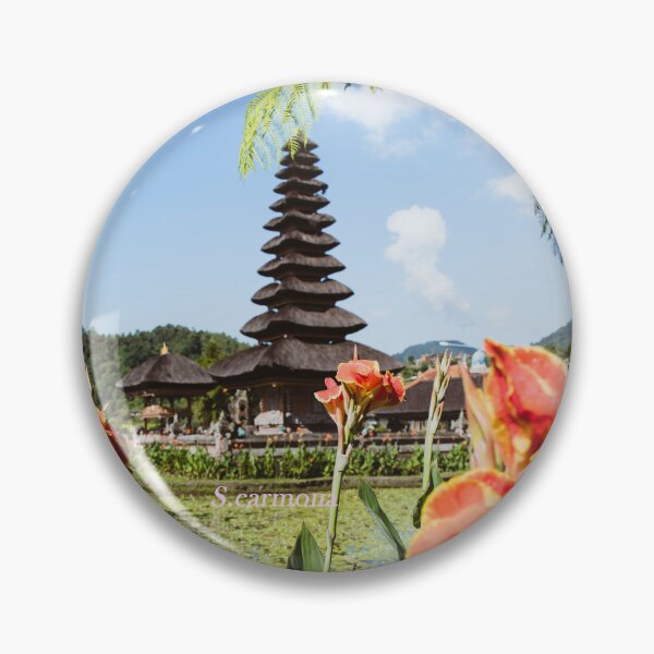 Item preview, Bali Floating Temple with Tropical Flowers Art designed and sold by AuraInkSC.