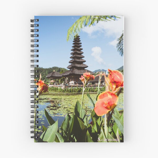 Item preview, Bali Floating Temple with Tropical Flowers Art designed and sold by AuraInkSC.