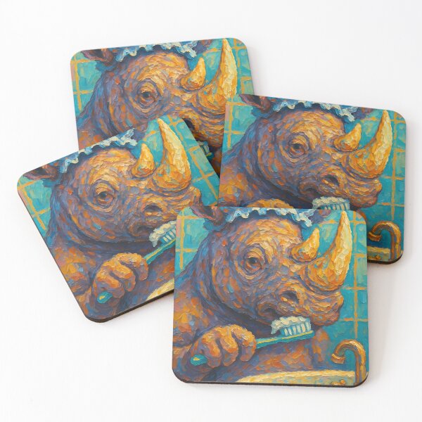 Item preview, Abstract Painting of Whimsical Rhino Bath Time | Cute Playful Rhinoceros Illustration | Colorful Modern Kids Bathroom Wall Art Print designed and sold by PaintedPixels01.