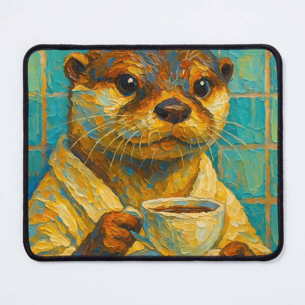 Item preview, Abstract Painting of Whimsical Otter Tea Time | Cute Cozy Otter Illustration | Colorful Modern Cottagecore Animal Wall Art Print designed and sold by PaintedPixels01.