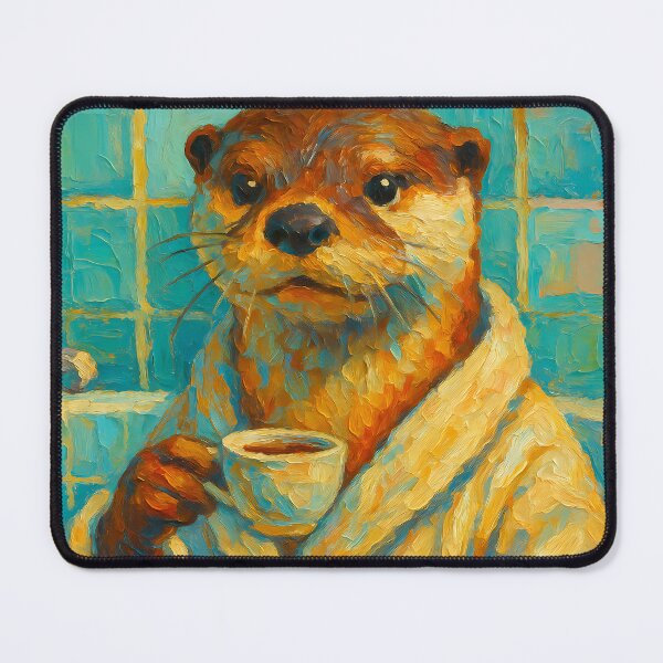 Item preview, Abstract Painting of Whimsical Otter Tea Time | Cute Cozy Otter Illustration | Colorful Modern Cottagecore Animal Wall Art Print designed and sold by PaintedPixels01.