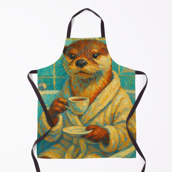 Item preview, Abstract Painting of Whimsical Otter Tea Time | Cute Cozy Otter Illustration | Colorful Modern Cottagecore Animal Wall Art Print designed and sold by PaintedPixels01.