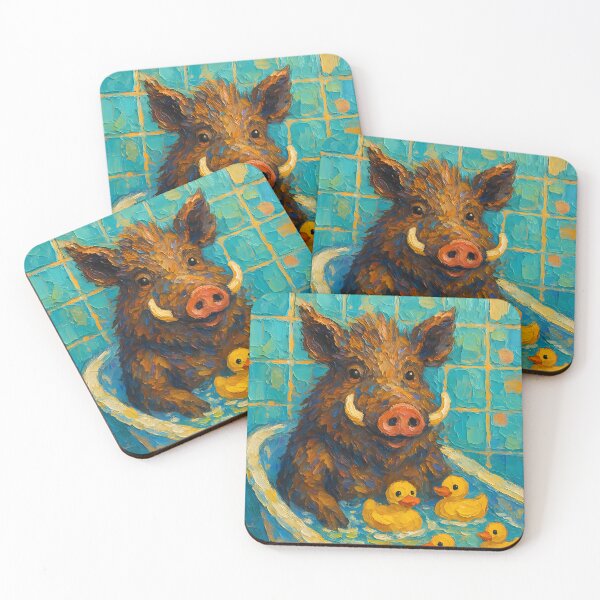 Item preview, Abstract Painting of Whimsical Boar Bath | Cute Playful Wild Boar Illustration | Colorful Modern Woodland Bathroom Wall Art Print designed and sold by PaintedPixels01.