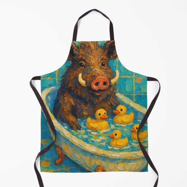 Item preview, Abstract Painting of Whimsical Boar Bath | Cute Playful Wild Boar Illustration | Colorful Modern Woodland Bathroom Wall Art Print designed and sold by PaintedPixels01.