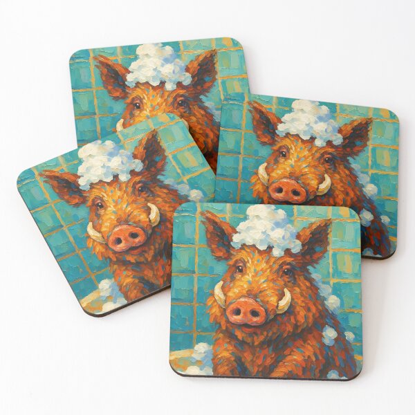 Item preview, Abstract Painting of Whimsical Bathtime Boar | Cute Playful Wild Boar Illustration | Colorful Modern Bathroom Animal Wall Art Print designed and sold by PaintedPixels01.