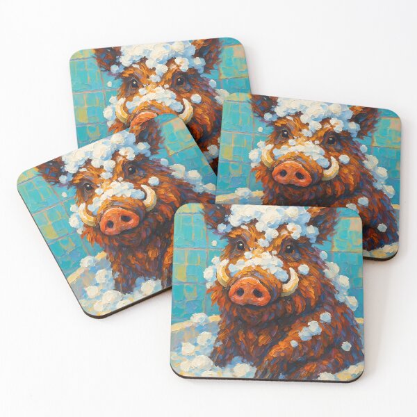 Item preview, Abstract Painting of Whimsical Bathtime Boar | Cute Playful Wild Boar Illustration | Colorful Modern Bathroom Animal Wall Art Print designed and sold by PaintedPixels01.