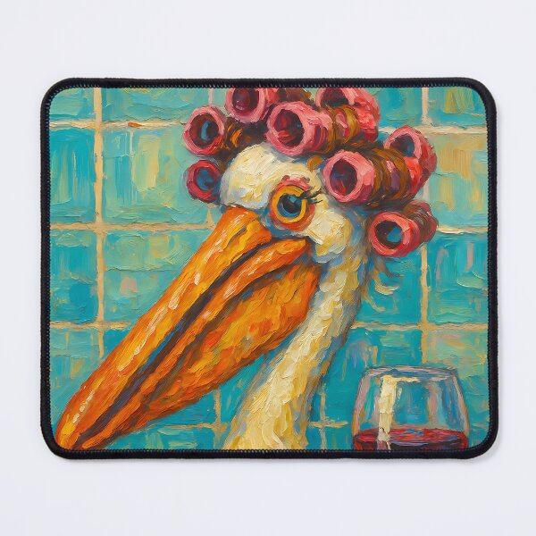 Item preview, Abstract Painting of Whimsical Curler-Clad Pelican | Cute Playful Pelican Illustration | Colorful Modern Coastal Animal Wall Art Print designed and sold by PaintedPixels01.