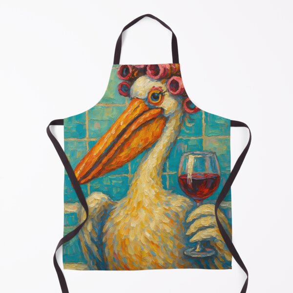 Item preview, Abstract Painting of Whimsical Curler-Clad Pelican | Cute Playful Pelican Illustration | Colorful Modern Coastal Animal Wall Art Print designed and sold by PaintedPixels01.