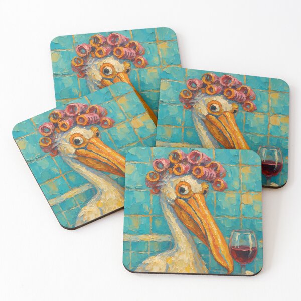 Item preview, Abstract Painting of Whimsical Curler-Clad Pelican | Cute Playful Pelican Illustration | Colorful Modern Coastal Animal Wall Art Print designed and sold by PaintedPixels01.