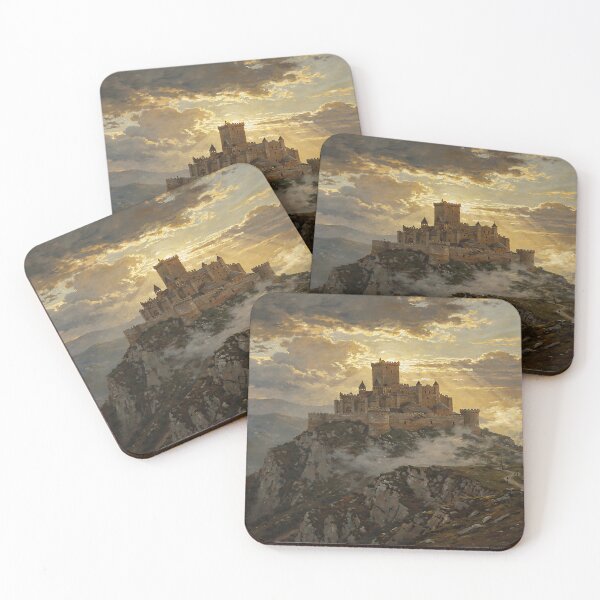 Item preview, Majestic Medieval Castle at Golden Sunset Fantasy Landscape | Epic Fortress on Mountain Cliff designed and sold by cr6zym1nd.