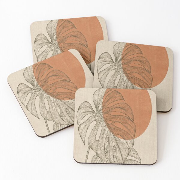 Item preview, Boho Chic Fine Line Art Monstera Leaf Terracotta Sun Poster designed and sold by Gameshalah's Designs Hub.