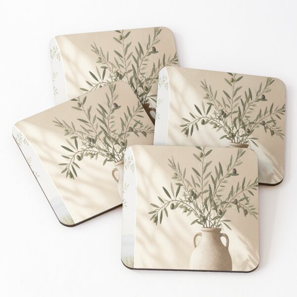 Item preview, Minimalist Mediterranean Olive Branches in Ceramic Vase Print designed and sold by Gameshalah's Digital Library.