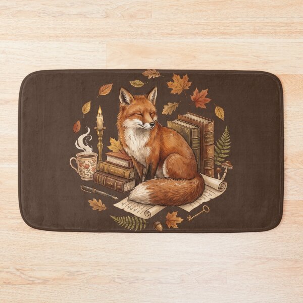 Item preview, Cozy Autumn Fox with Vintage Books | Cottagecore Reading Watercolor Illustration designed and sold by Whimwick.