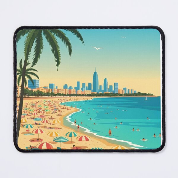 Item preview, Barcelona Spain Vintage Travel Poster – Mediterranean Beach Skyline designed and sold by Simsimah26Parks.