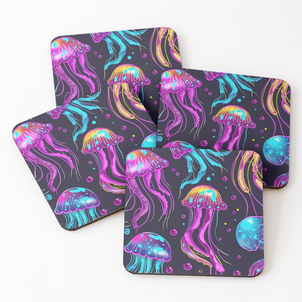 Item preview, Neon Disco Jellyfish Pattern, Colorful Glowing Sea Life, Retro 80s Aesthetic Art, Underwater Party Print designed and sold by VectorForge.