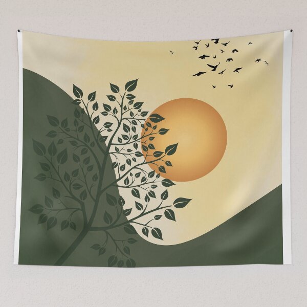 Item preview, Minimalist Sunset Landscape Wall Art | Tree Silhouette Nature Illustration designed and sold by UI Expert.