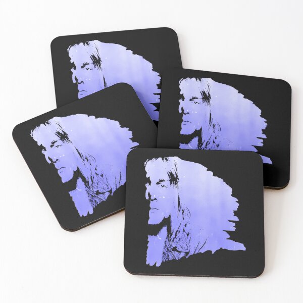 Item preview, Grainy Blue Silhouette Stencil Of Long Haired Musician designed and sold by AnimalAndMeme.