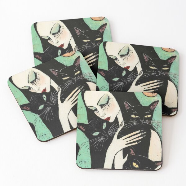 Item preview, Woman And Three Black Cat designed and sold by sanesmawons.