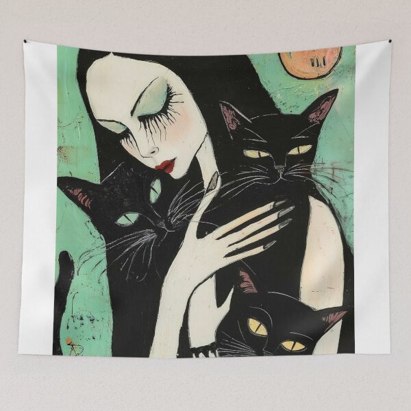 Item preview, Woman And Three Black Cat designed and sold by sanesmawons.